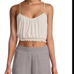 Free People Cream Cropped Ruffle-Hem Cami